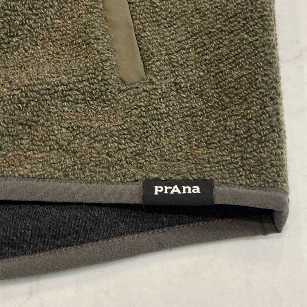 prAna NEW Mens XL Fleece 1/2 Zip Quilted Pullover Jacket Wool Blend Slate Green - Picture 6 of 15